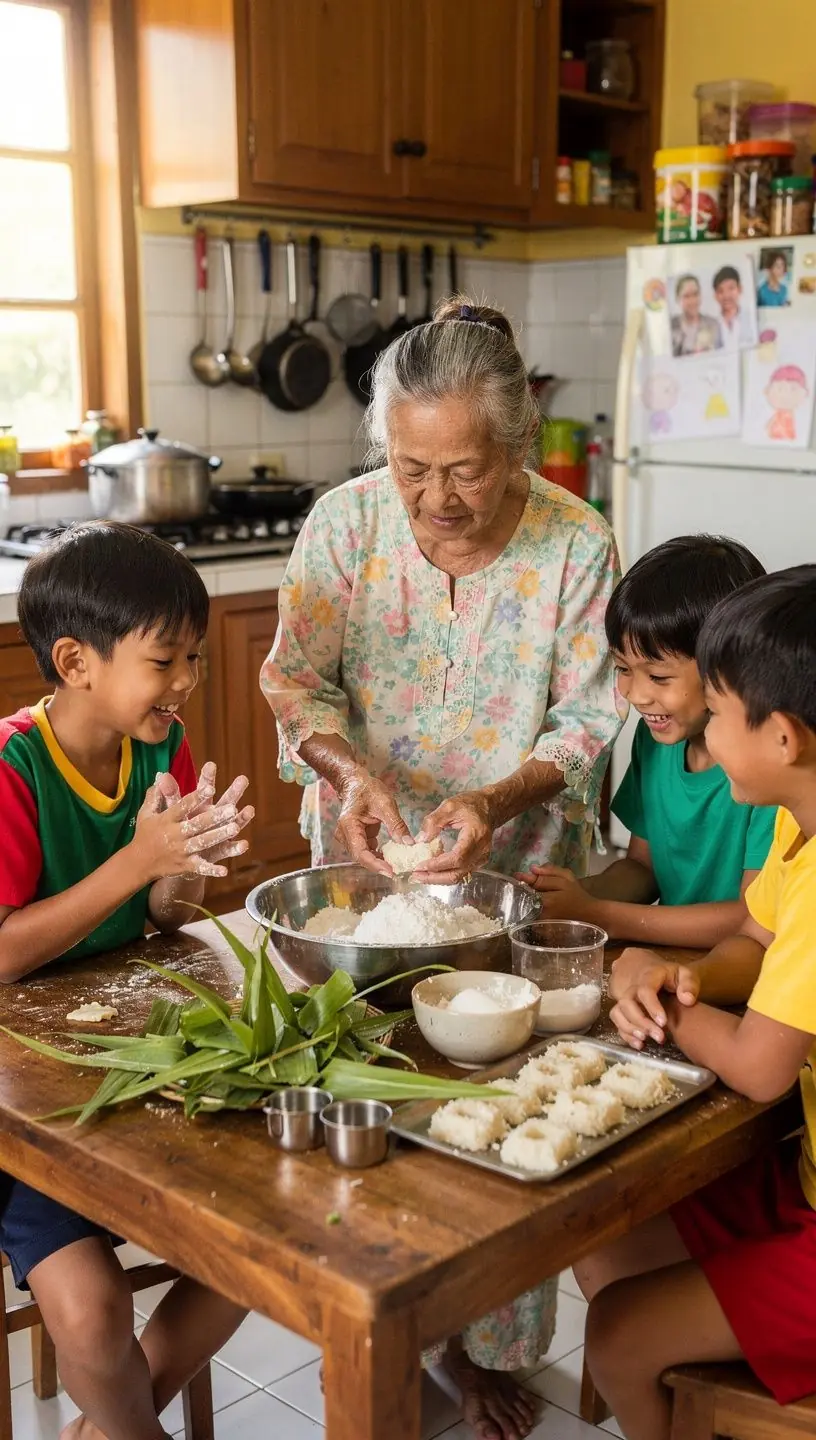 A colorful assortment of traditional Malaysian desserts displayed on a wooden table.