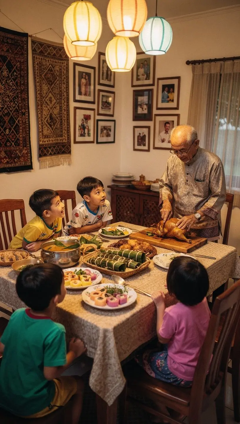 A close-up of a pot simmering with rich, aromatic Rendang beef curry.