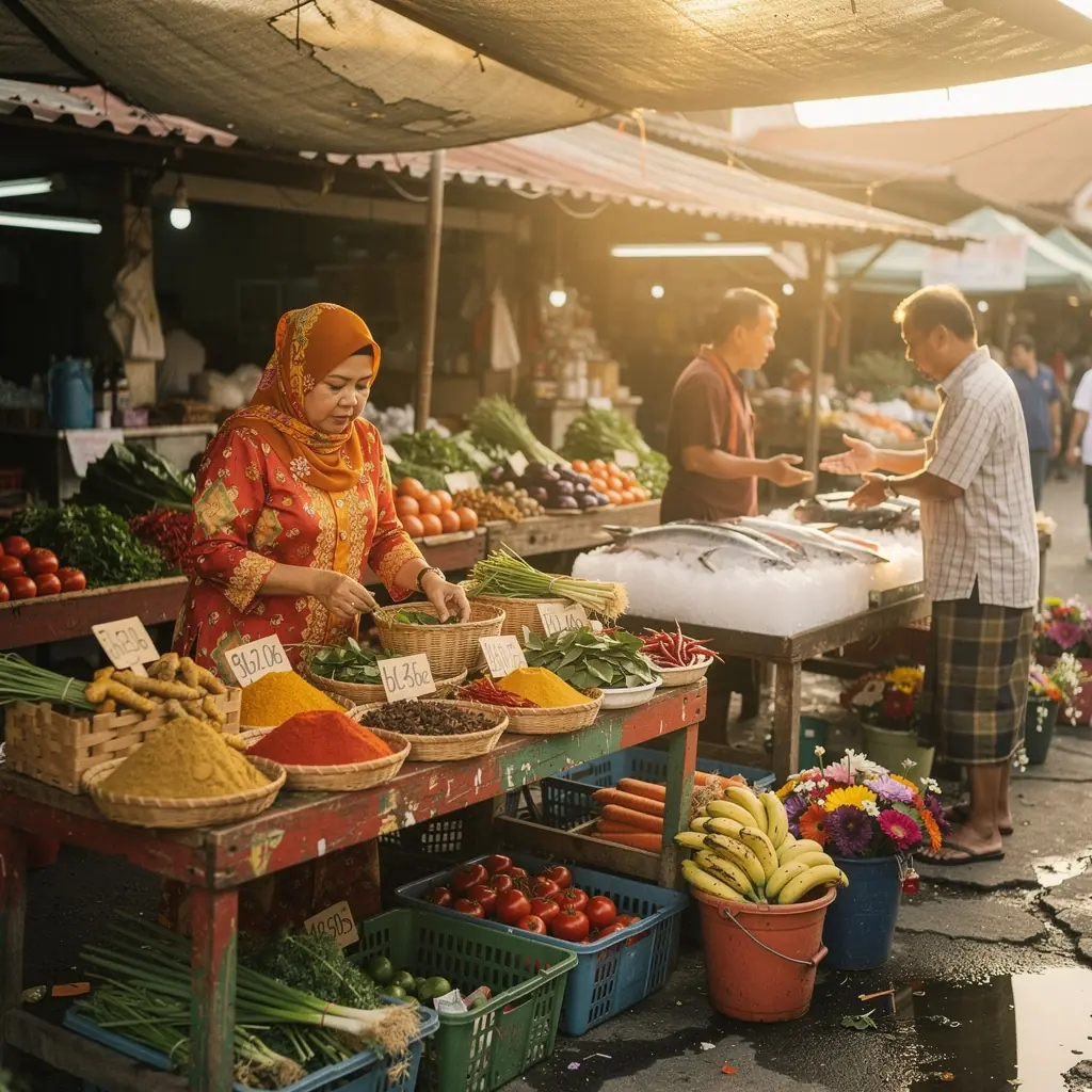A chef skillfully preparing Roti Canai on a hot griddle in a bustling street market.