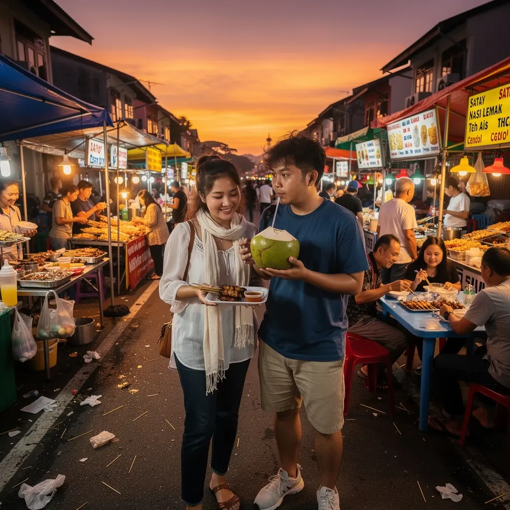 A fresh bowl of Laksa filled with noodles, shrimp, and herbs, topped with lime wedges.