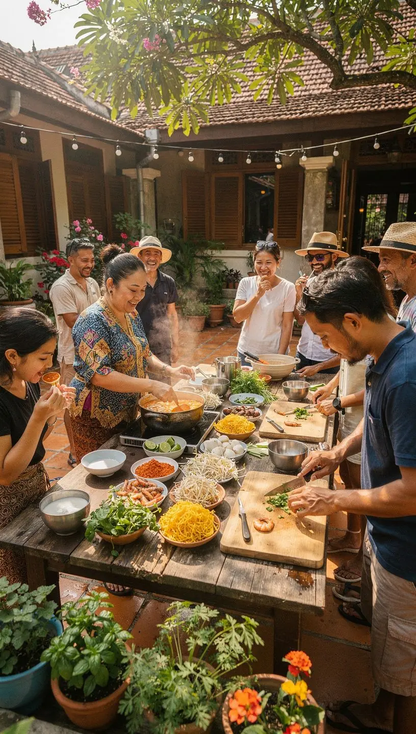 A selection of traditional Malaysian desserts including Kuih Lapis and Onde-Onde.