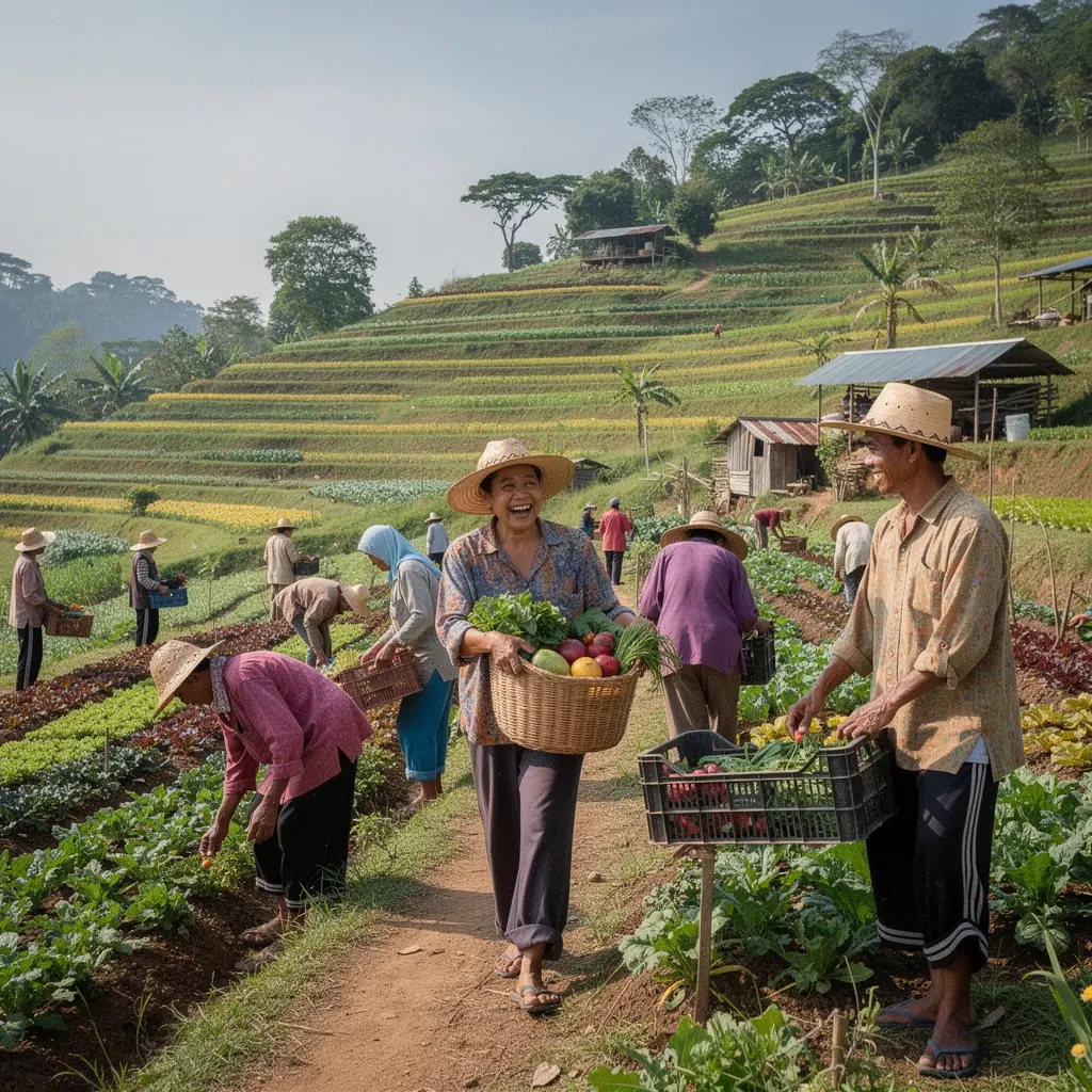 A vibrant plate of Nasi Lemak garnished with cucumber slices and sambal.
