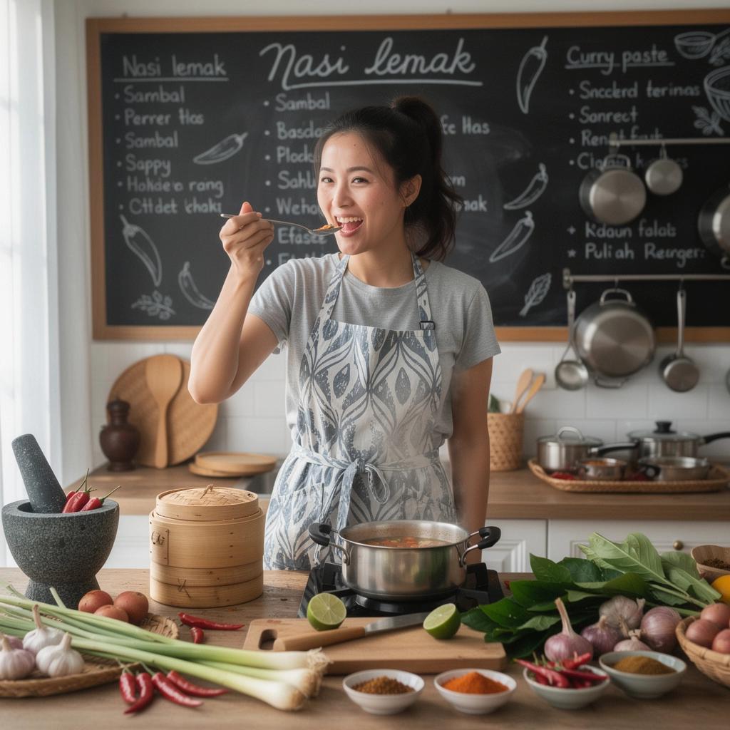 A beautifully arranged platter of traditional Malaysian snacks, including Pisang Goreng and Curry Puff.