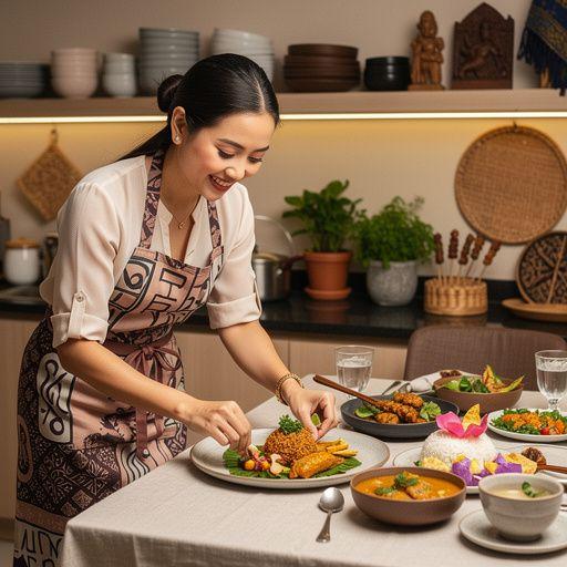 A hearty serving of Rendang, showcasing tender beef slow-cooked in rich coconut milk and spices.